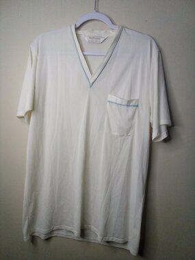 Andhurst Shirt Men L Vintage 70s Short Sleeve V-neck Sheer Nylon Beige